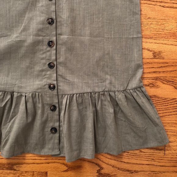 V Neck Button Down Ruffle Hem Shift Dress - Picture 3 of 7